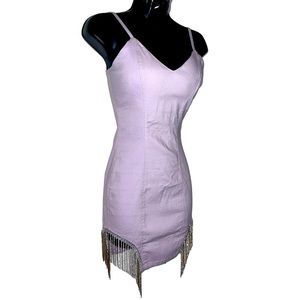 Lavender purple bodycon dress with rhinestone fringe